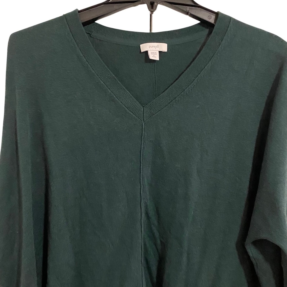 Pure Jill Green V-Neck Sweater Tunic Center Seam Relaxed Knit Pullover Women - Picture 3 of 8